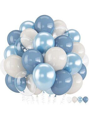 Dusty Blue Double Stuffed Balloons with Pearl White Clear for Winter Wonderland
